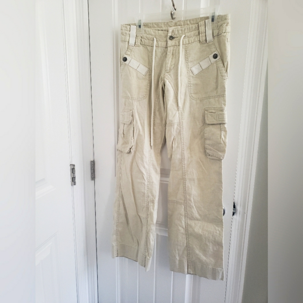 Diesel Women's Cargo Pants Sz 28 Linen Blend Low Rise straight leg cream color
